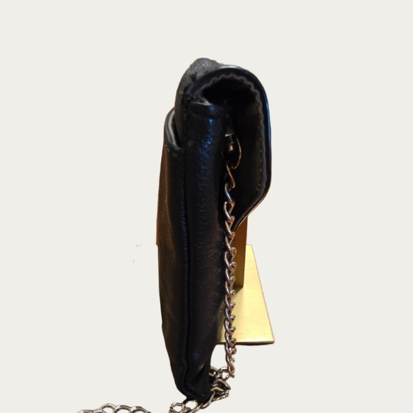 J. Crew Classic  Black Pebbled Leather Envelope Chain Strap Convertible Clutch - Picture 5 of 12